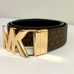 Michael Kors Brown Leather Belt with Gold Accents Size Large